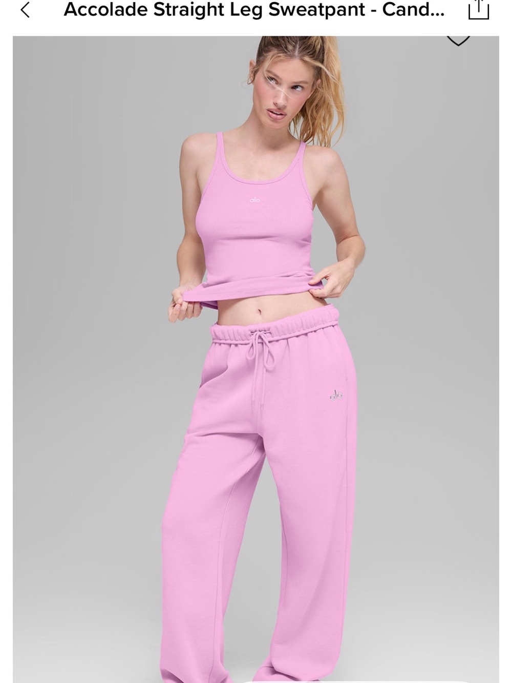 BNWT ALO Yoga Candy Heart Pink Straight Leg Sweatpants size Medium